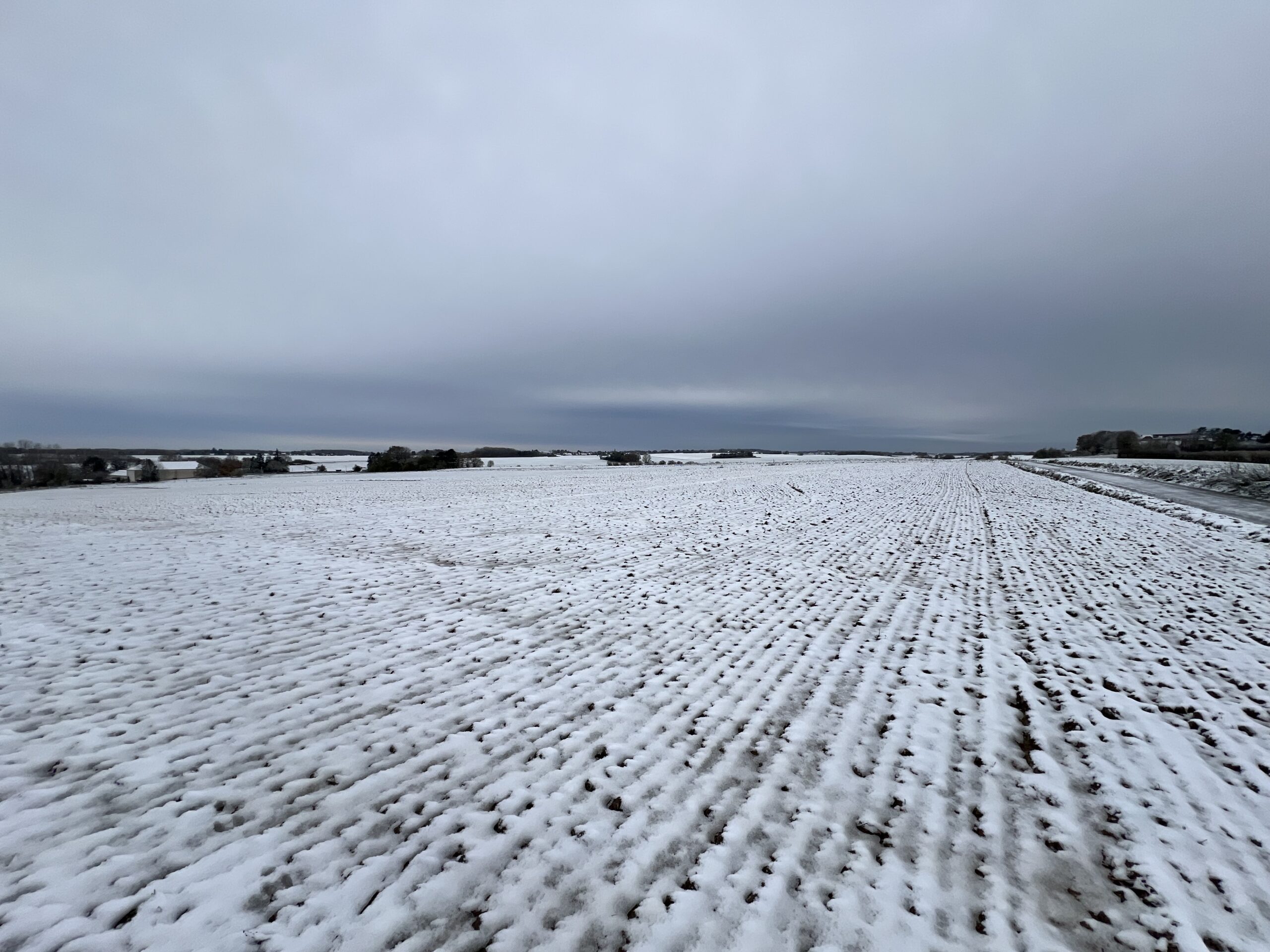 Snow covered fields above Papelotte on the far left flank of Wellington's Waterloo ridge.