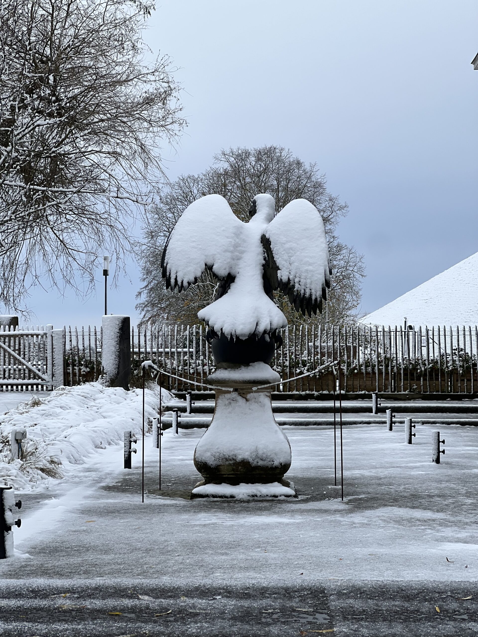 Waterloo battlefield eagle clad in snow